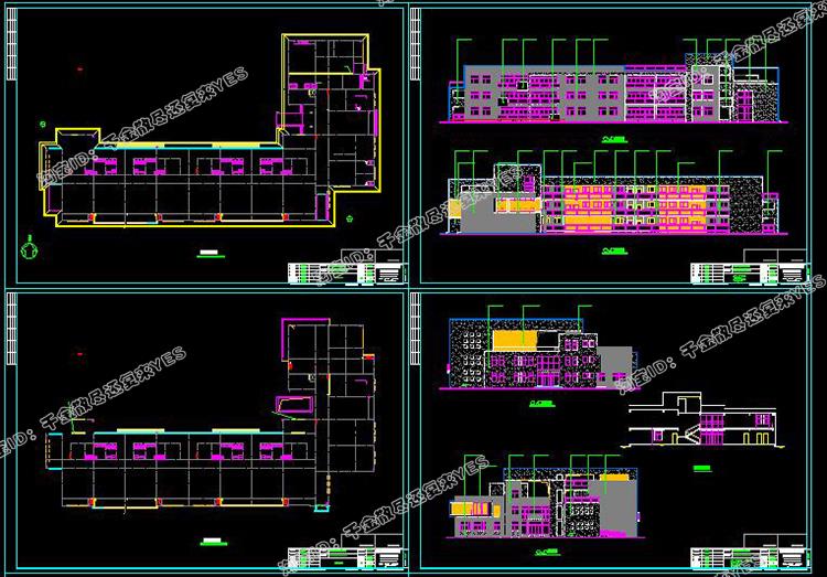 完整幼儿园建筑外观设计CAD施工图纸+效果图(8套SU模型)室外