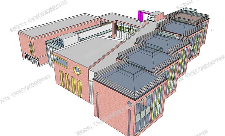 完整幼儿园建筑外观设计CAD施工图纸+效果图(8套SU模型)室外