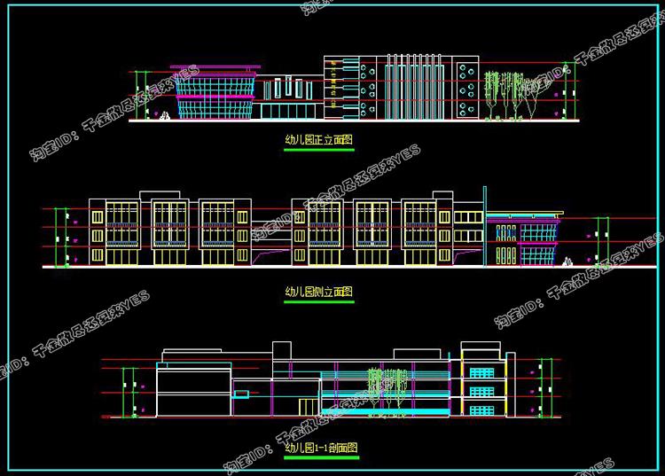 完整幼儿园建筑外观设计CAD施工图纸+效果图(8套SU模型)室外