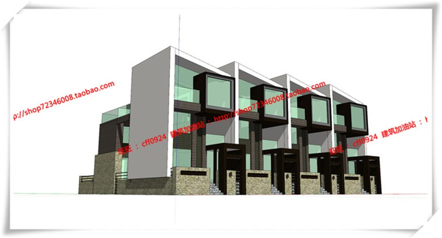 建筑资源59南汇新场镇商业别墅双拼cad平面立面su模型+cad图纸+效果图