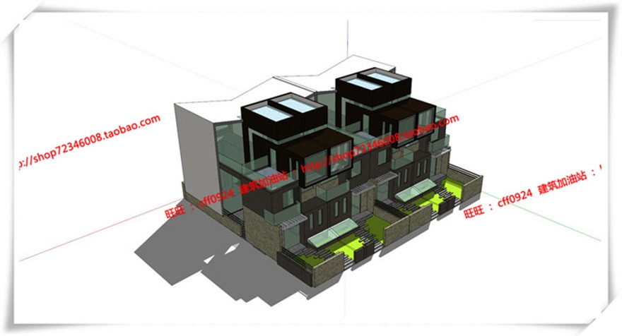 建筑资源59南汇新场镇商业别墅双拼cad平面立面su模型+cad图纸+效果图