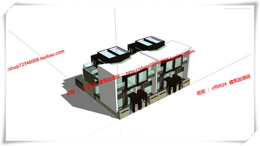 建筑资源59南汇新场镇商业别墅双拼cad平面立面su模型+cad图纸+效果图