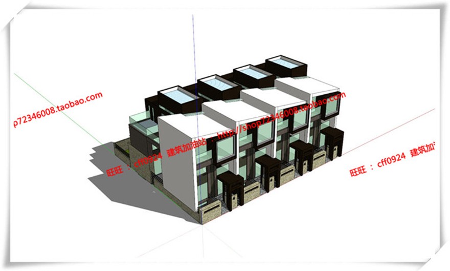 建筑资源59南汇新场镇商业别墅双拼cad平面立面su模型+cad图纸+效果图