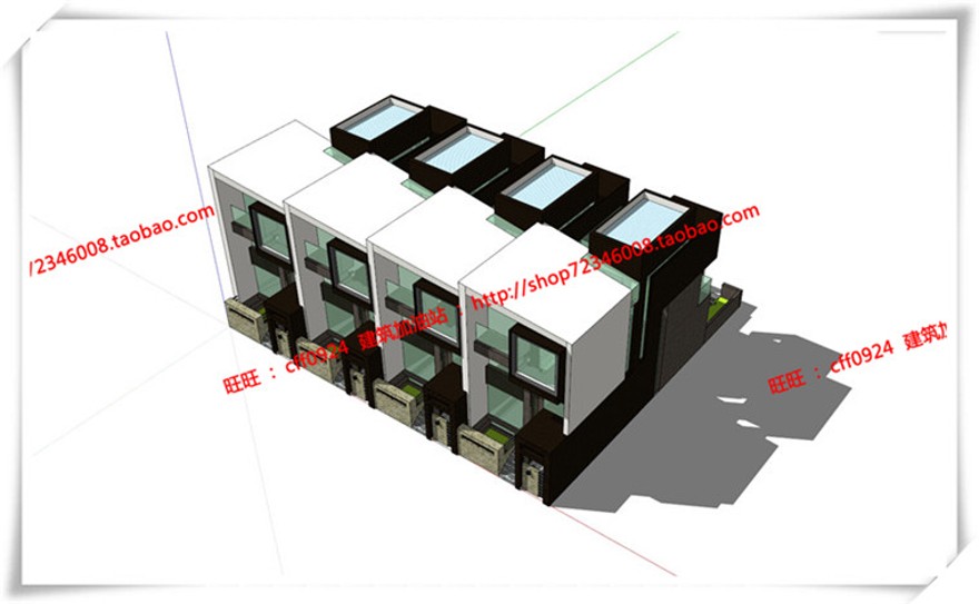 建筑资源59南汇新场镇商业别墅双拼cad平面立面su模型+cad图纸+效果图