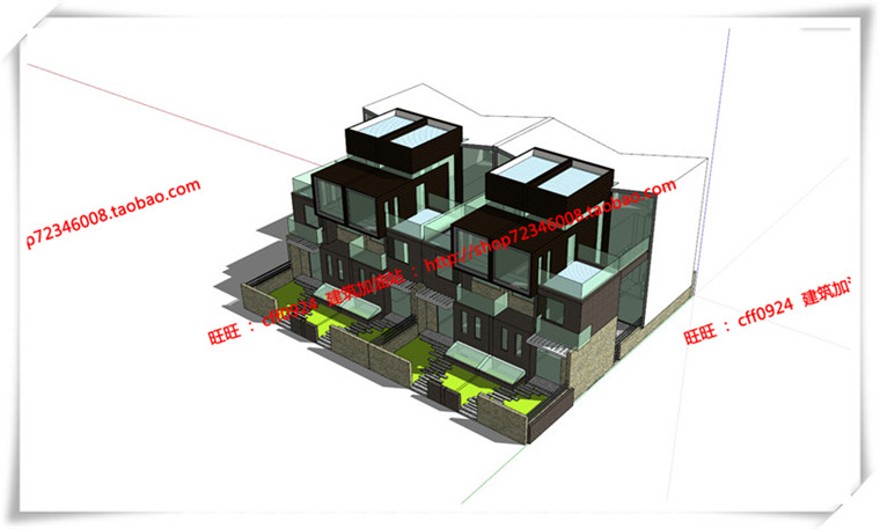 建筑资源59南汇新场镇商业别墅双拼cad平面立面su模型+cad图纸+效果图