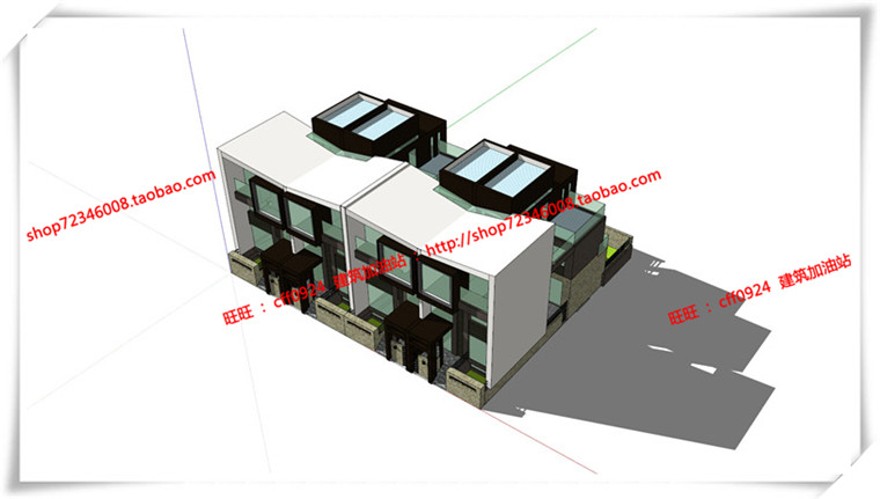 建筑资源59南汇新场镇商业别墅双拼cad平面立面su模型+cad图纸+效果图