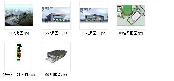 完整学校训练健身训练馆运动场地方案cad平剖面图+SU模型