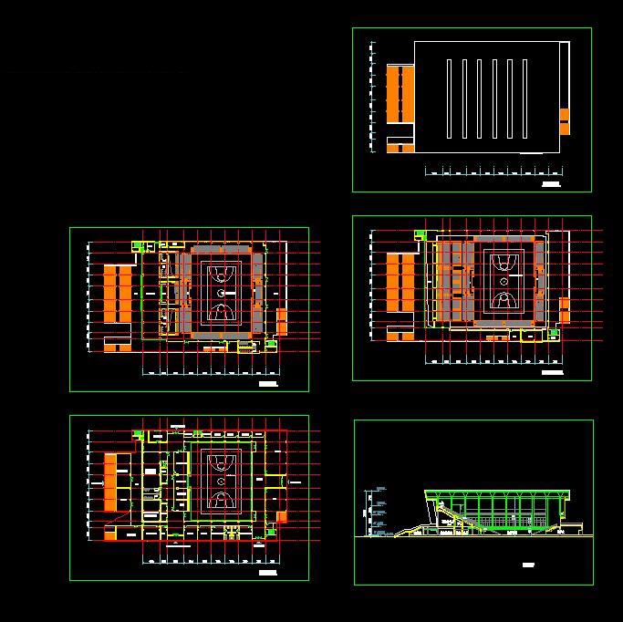 完整学校训练健身训练馆运动场地方案cad平剖面图+SU模型
