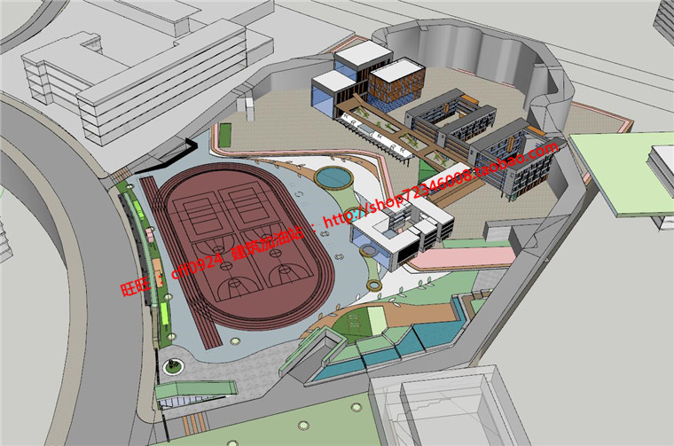 教育建筑教学楼行政楼风雨操场su模型cad图纸文本展板