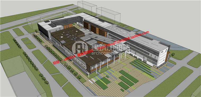 中学教学楼行政楼办公楼建筑设计su模型+cad图纸