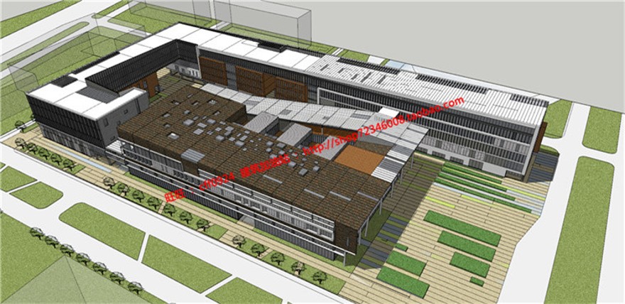 中学教学楼行政楼办公楼建筑设计su模型+cad图纸