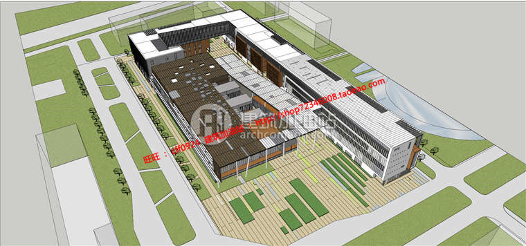 中学教学楼行政楼办公楼建筑设计su模型+cad图纸