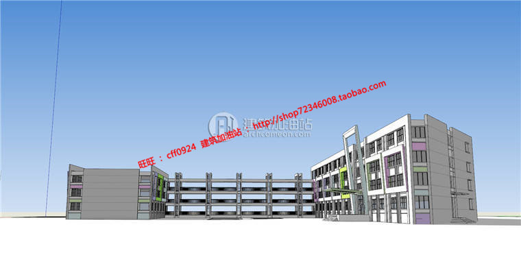 中小学建筑设计公建学校cad平立剖+SU模型+效果图