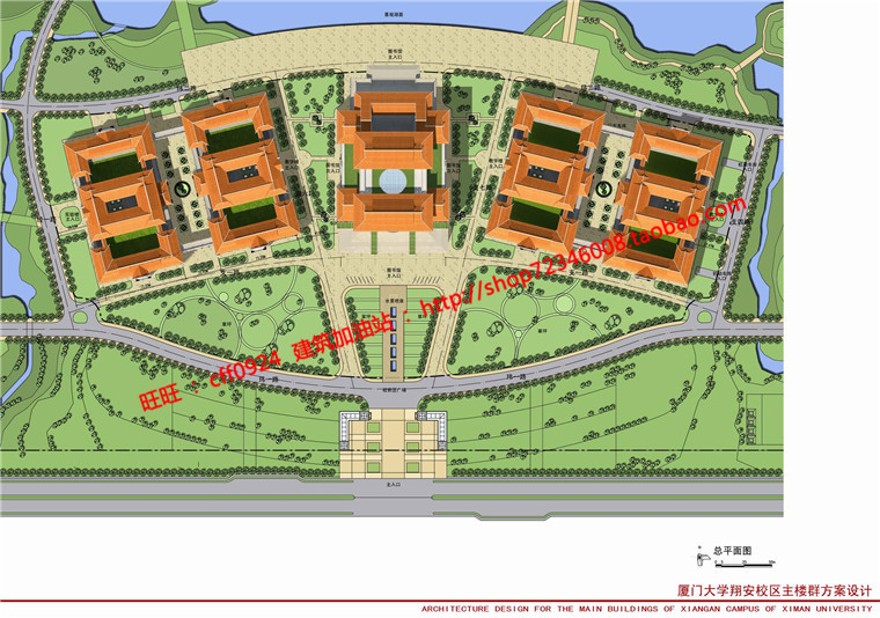 厦门大学翔安校区主楼群设计cad总图平立剖效果图文本