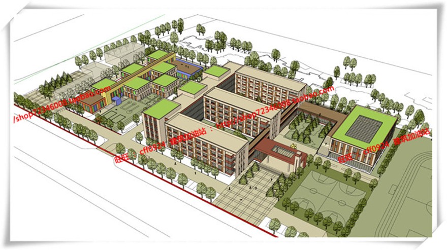 建筑图纸257世茂昆山公建学校/中小学/小学cad平立总图+su模型