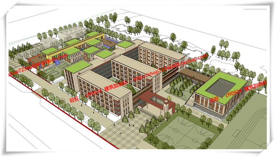 建筑图纸257世茂昆山公建学校/中小学/小学cad平立总图+su模型