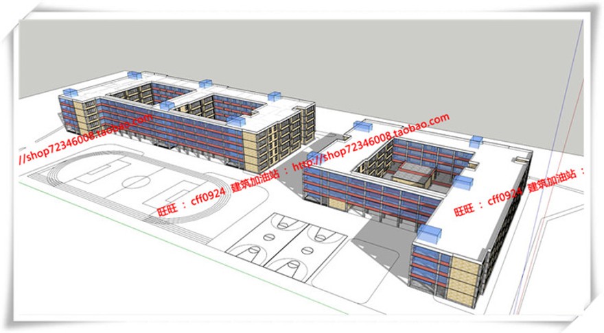 建筑图纸255上海一村中小学/学校建筑设计cad图纸+su模型