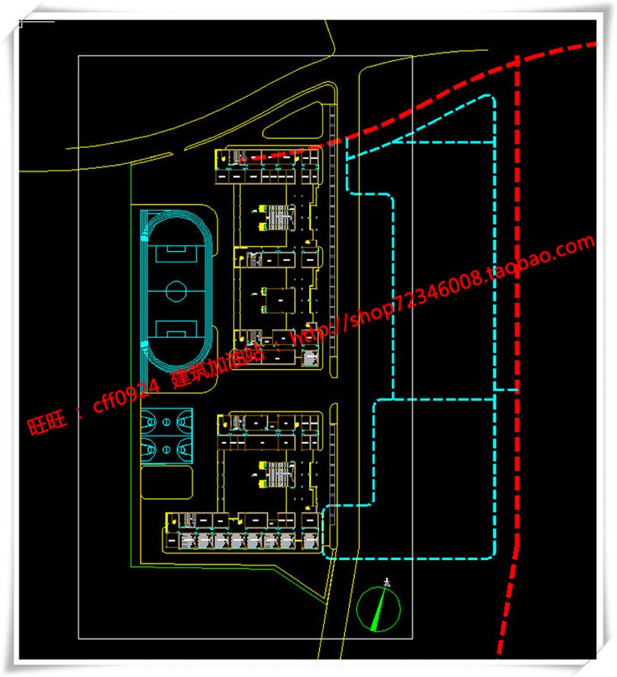 建筑图纸255上海一村中小学/学校建筑设计cad图纸+su模型