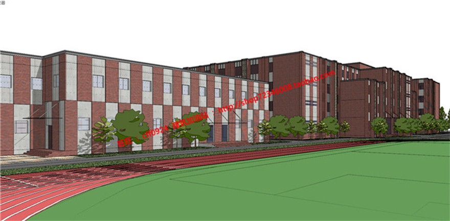 小学建筑方案学校设计su模型+cad图纸+效果图+方案文本