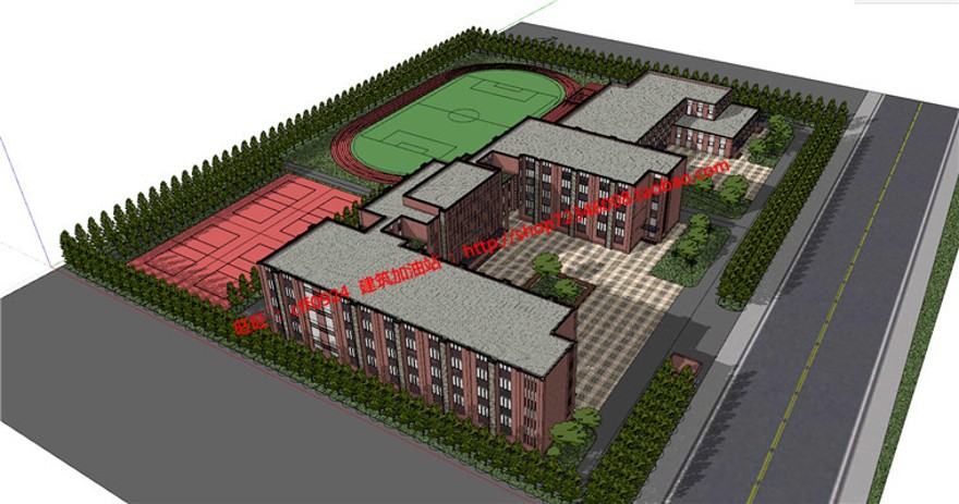 小学建筑方案学校设计su模型+cad图纸+效果图+方案文本