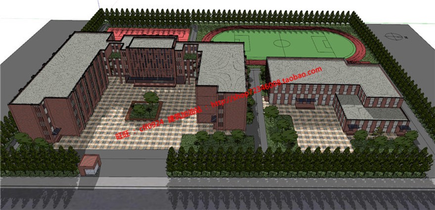 小学建筑方案学校设计su模型+cad图纸+效果图+方案文本