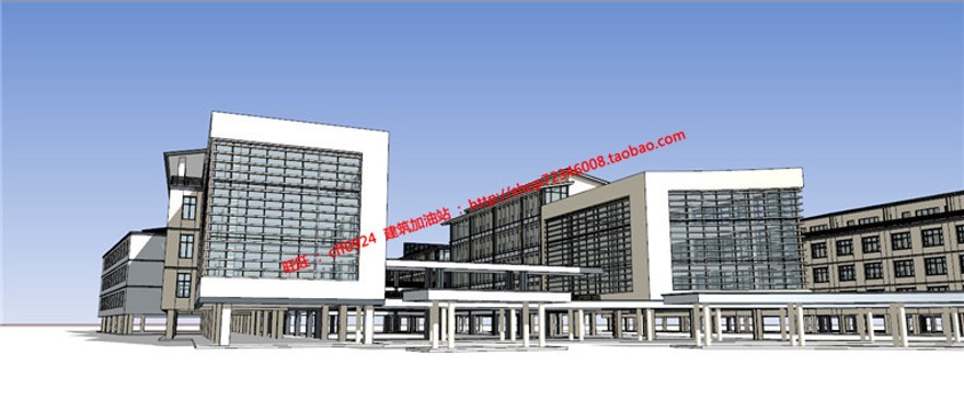 SU模型+cad图纸+效果图大学创业园教学楼行政楼建筑建筑资源