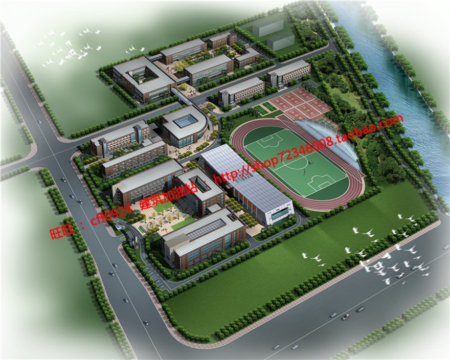 学校高校园区规划方案设计cad图纸su模型文本jpg效果图