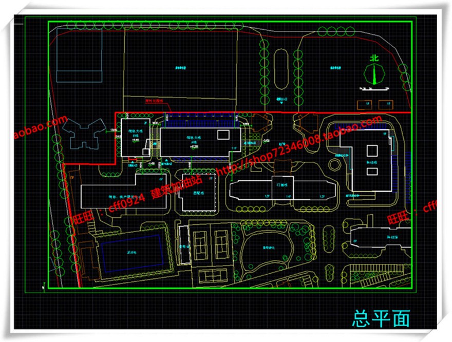 建筑图纸258上海大学学校cad平立面总图+su模型+效果图