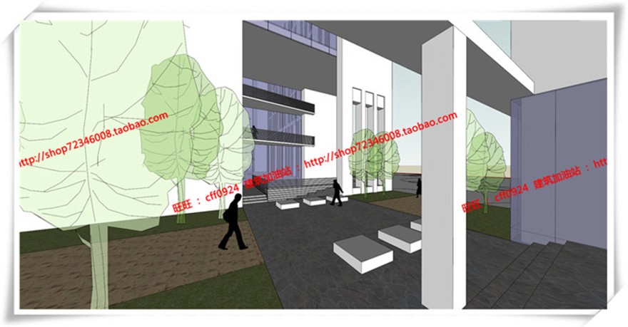 建筑图纸258上海大学学校cad平立面总图+su模型+效果图