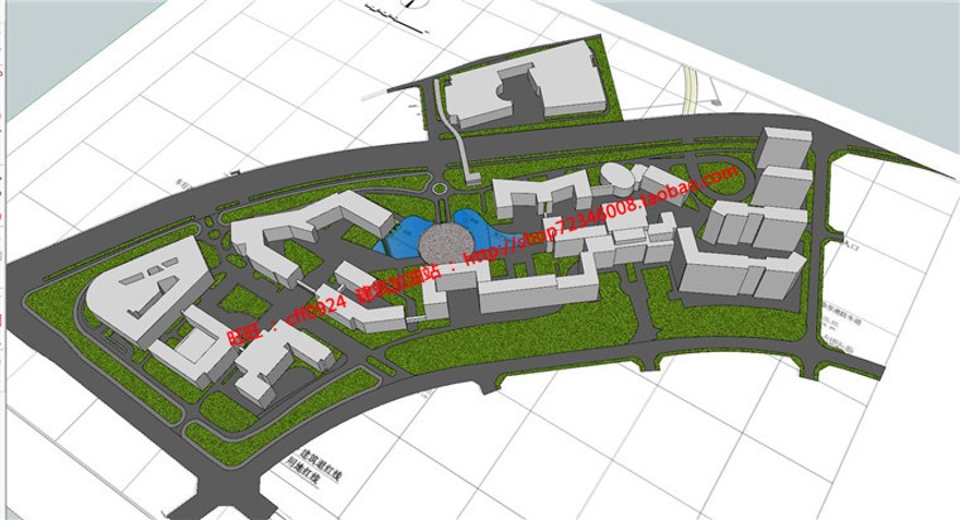 深圳大学校区cad总平面图规划设计su模型鸟瞰效果图建筑资源