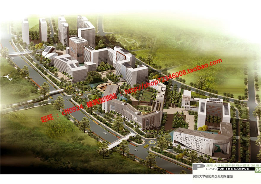 深圳大学校区cad总平面图规划设计su模型鸟瞰效果图建筑资源