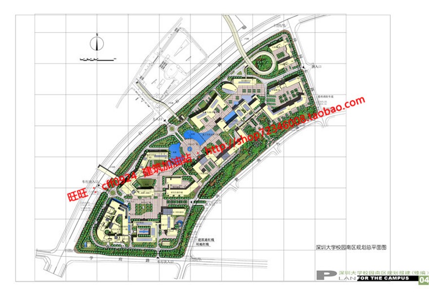 深圳大学校区cad总平面图规划设计su模型鸟瞰效果图建筑资源