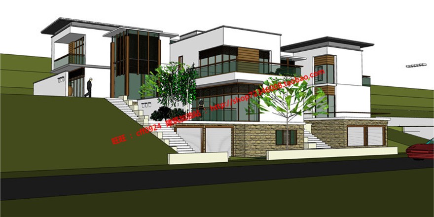 中式山地住宅商业别墅建筑方案设计学生课程设计cad图纸su模型