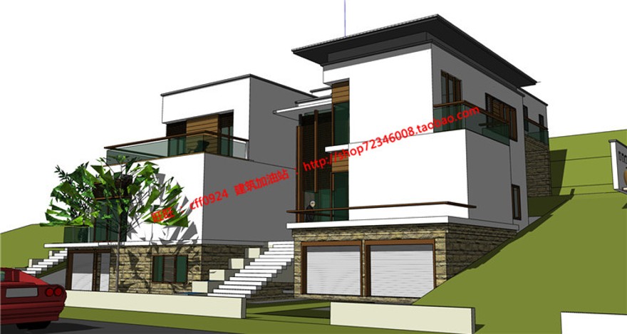 中式山地住宅商业别墅建筑方案设计学生课程设计cad图纸su模型