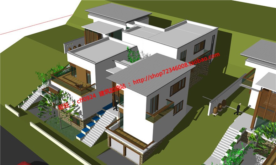 中式山地住宅商业别墅建筑方案设计学生课程设计cad图纸su模型