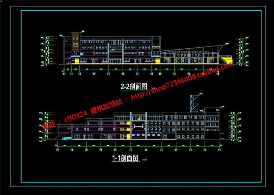 活动中心大学生课程设计cad图纸效果图