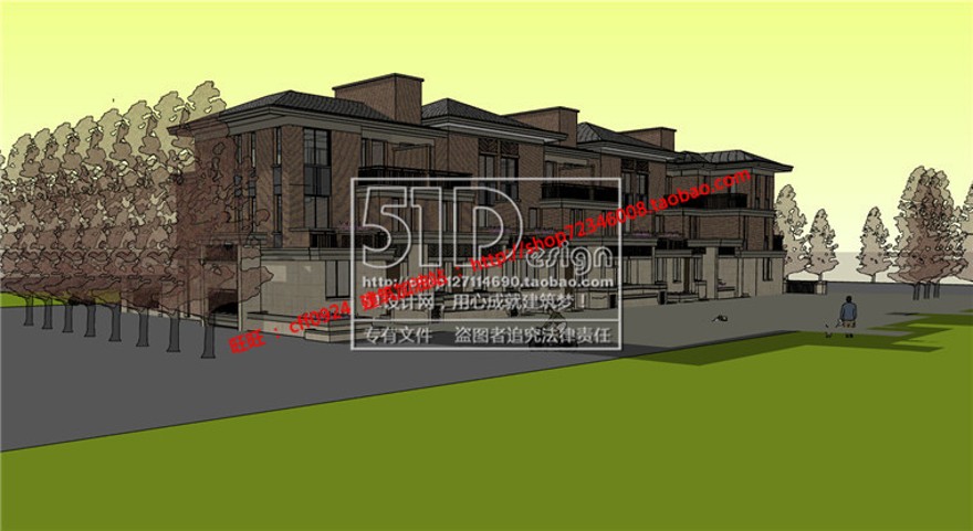 中式联排商业别墅精细su模型+cad图纸+效果图建筑景观规划资料