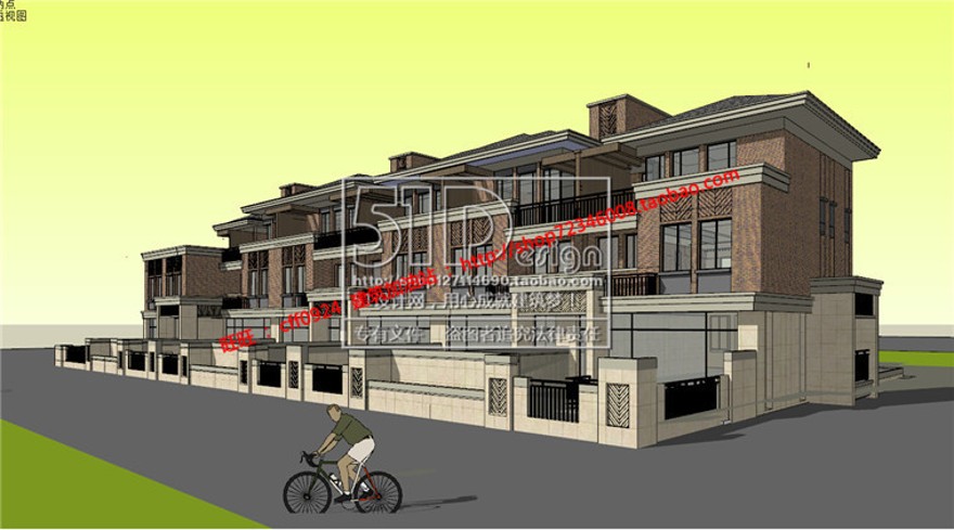 中式联排商业别墅精细su模型+cad图纸+效果图建筑景观规划资料