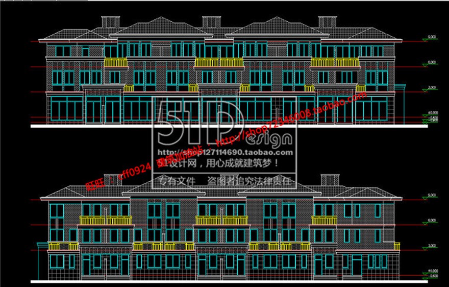 中式联排商业别墅精细su模型+cad图纸+效果图建筑景观规划资料