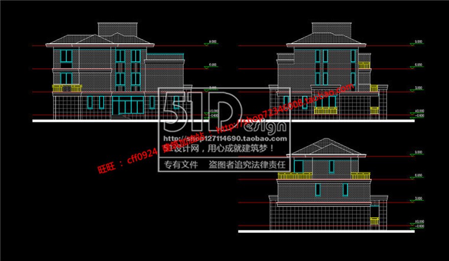 中式联排商业别墅精细su模型+cad图纸+效果图建筑景观规划资料