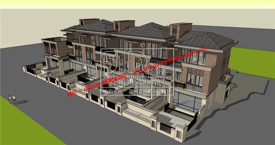 中式联排商业别墅精细su模型+cad图纸+效果图建筑景观规划资料