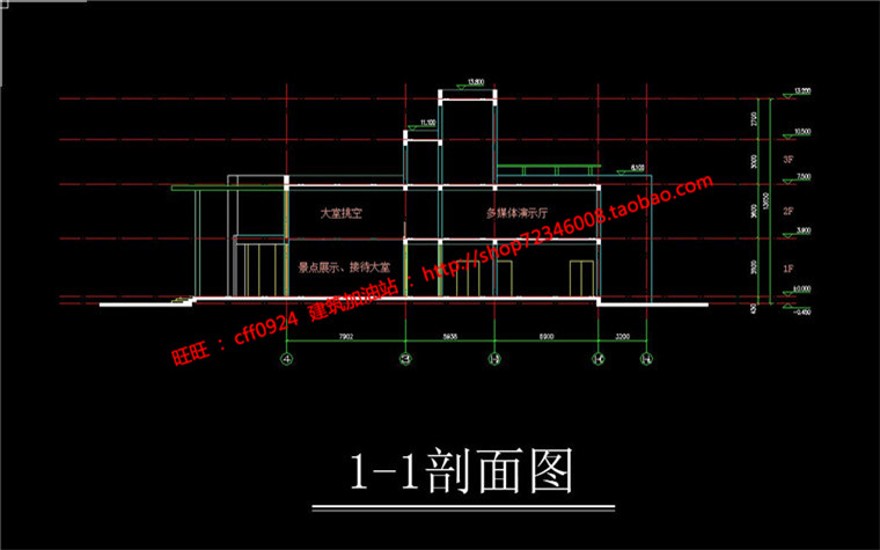 接待中心活动中心cad平立剖图纸效果图