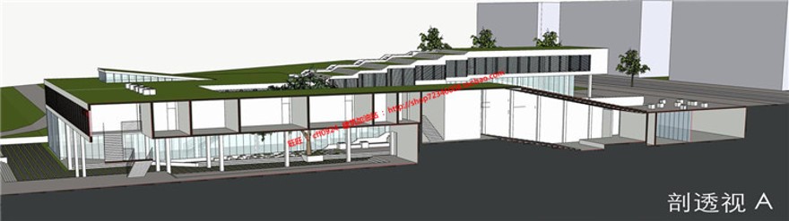 大学生活动中心su模型效果图cad图纸参考分析图