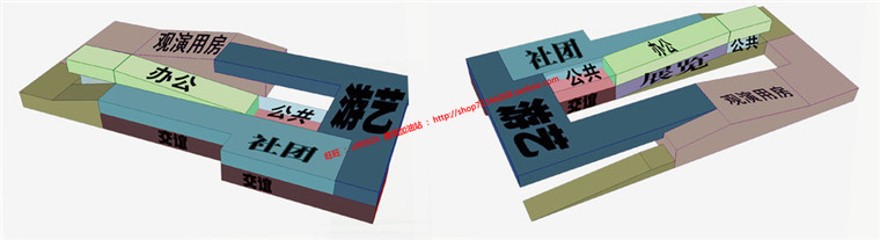 大学生活动中心su模型效果图cad图纸参考分析图