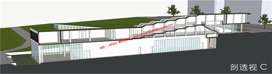 大学生活动中心su模型效果图cad图纸参考分析图