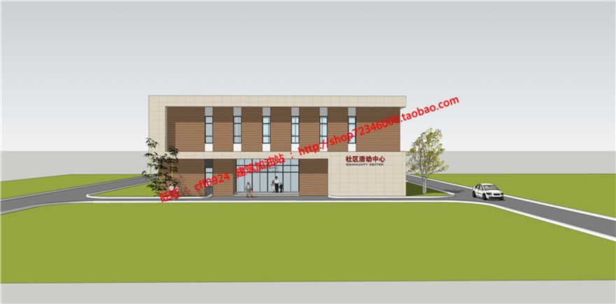 大学生活动中心小景观建筑规划项目资料设计su模型cad平立面效果建筑资源