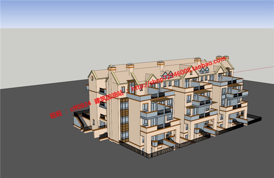 英式联排商业别墅su模型+cad图纸效果图全套源文件