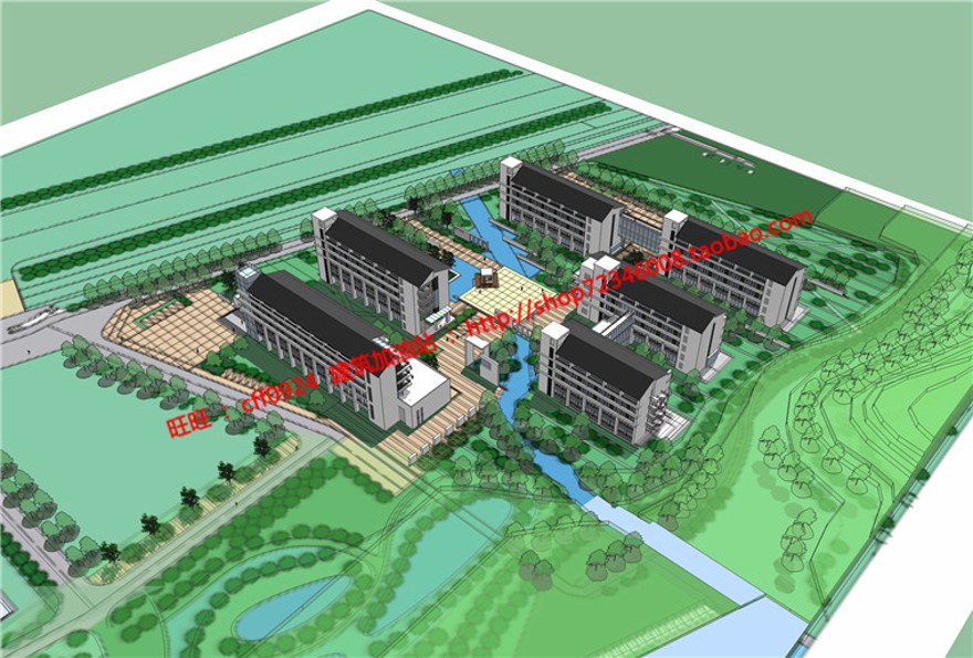 大学中学小学教学办公楼su模型+cad图纸+方案文本+效建筑资源