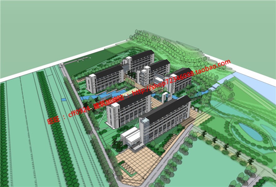 大学中学小学教学办公楼su模型+cad图纸+方案文本+效建筑资源