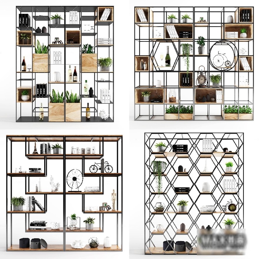 装饰柜植物书柜3d模型室内家装盆栽饰品柜3dmax模型素材库